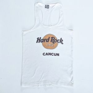Vintage 70s Hard Rock Cafe Cancun Mexico White Singlet Tank Top